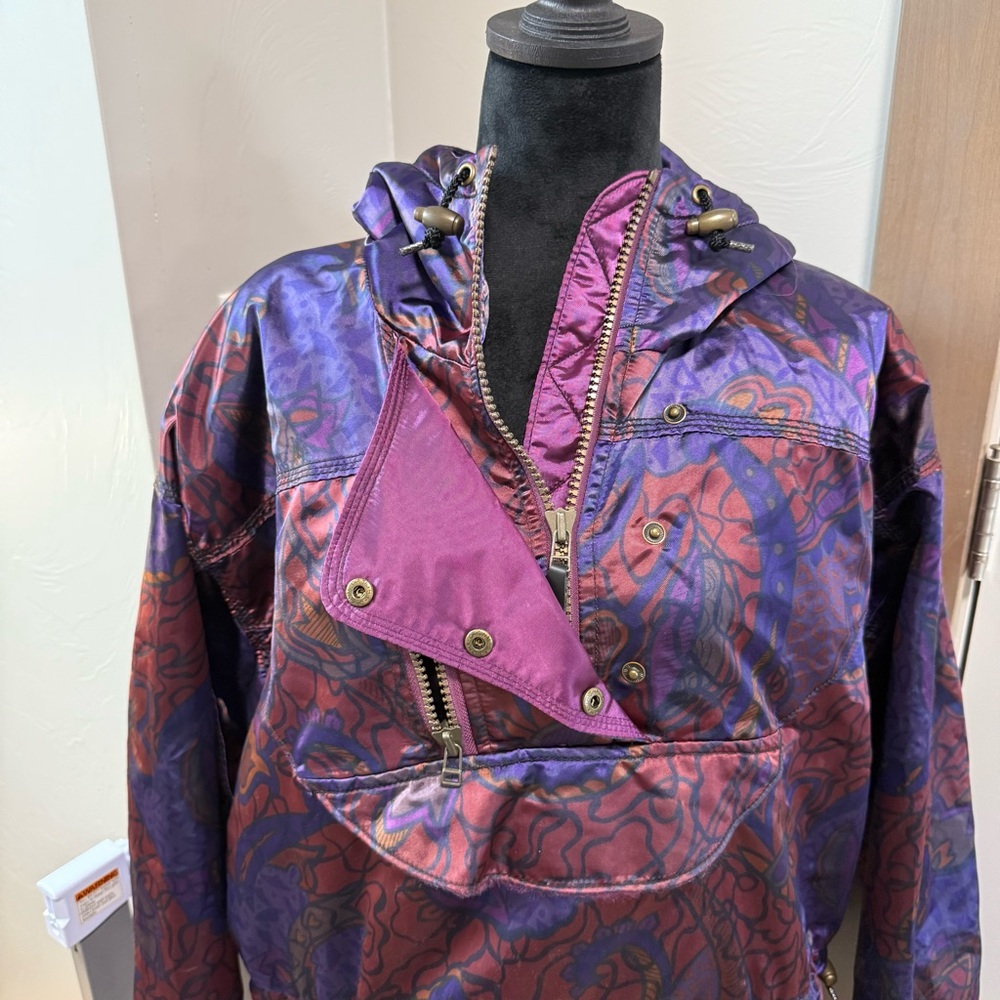 Vintage‎ 90's Obermyer Women's Ski Jacket Pink Red Floral Satin Windbreaker Coat - Picture 2 of 7